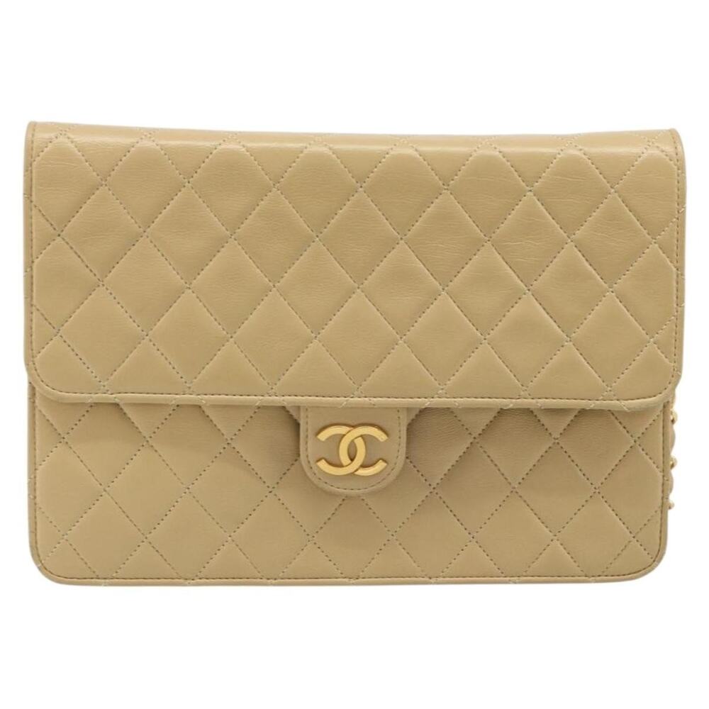 Chanel Matelasse Lambskin Chain Shoulder Bag Beige